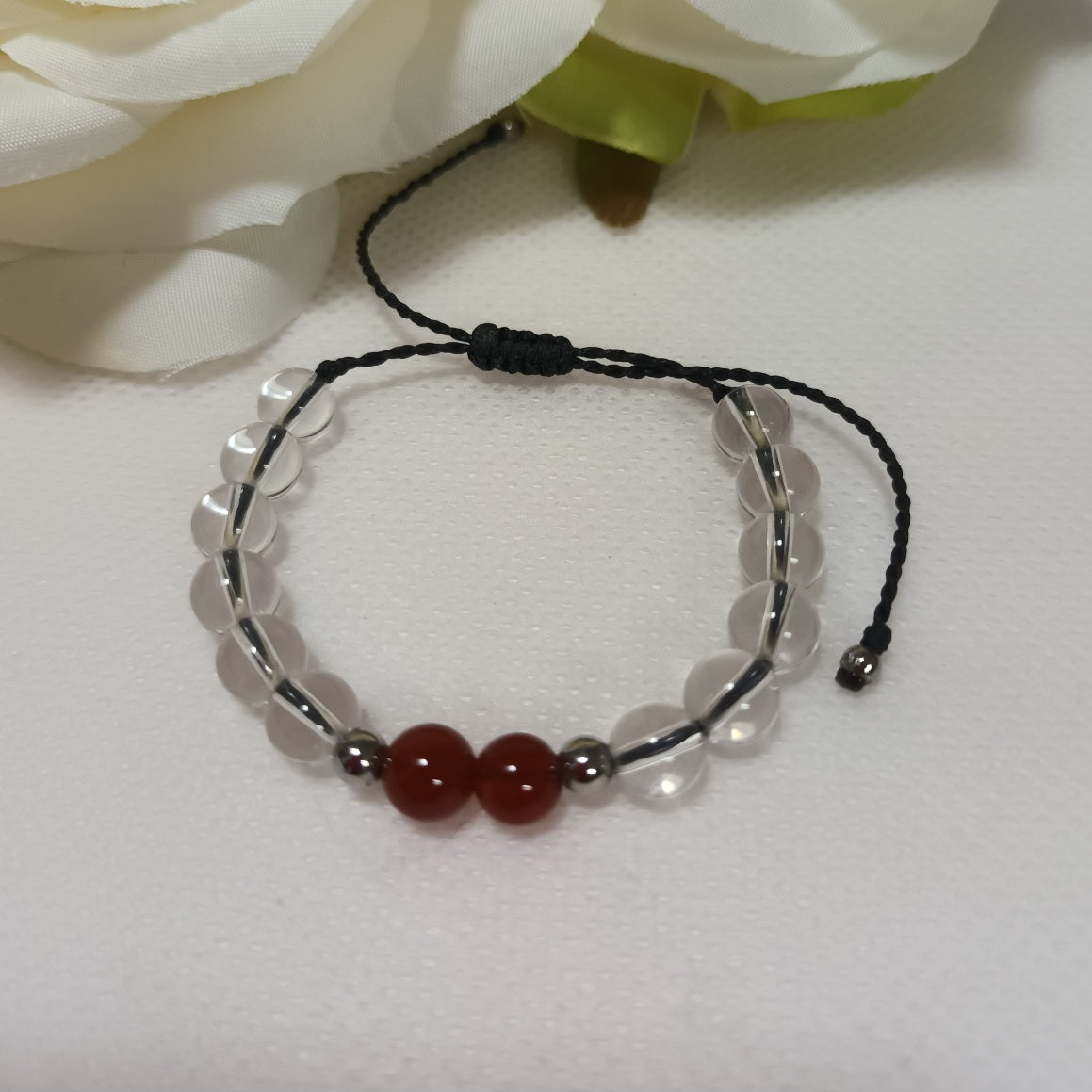 Bracelet cristal de roche & cornaline 6 mm - réglable - enfant